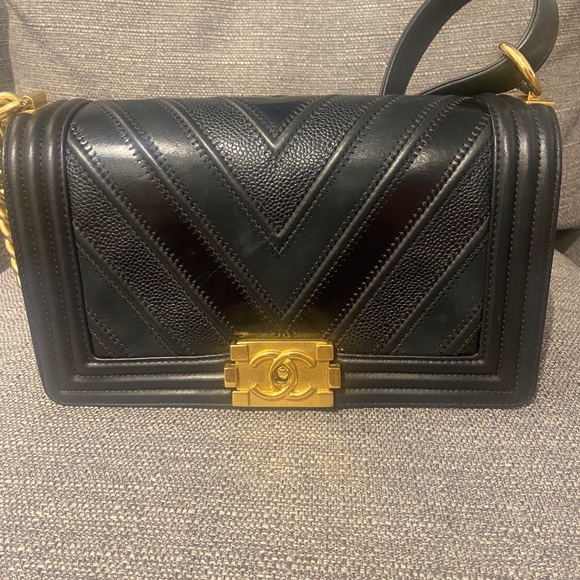 CHANEL Handbags - Authentic Chanel Mix Chevron boy bag medium